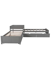 Streamdale Furniture Twin L-Shaped Platform Bed with Trundle, Drawers & Desk