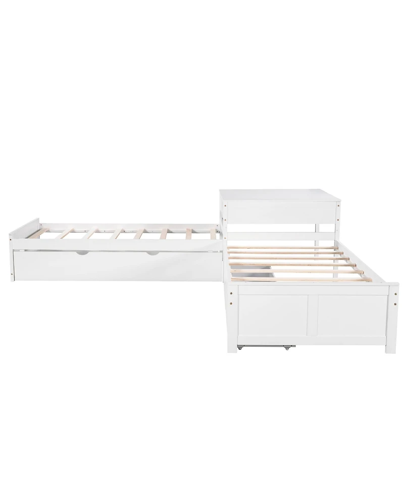 Streamdale Furniture Twin L-Shaped Platform Bed with Trundle, Drawers & Desk