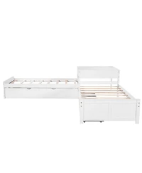 Streamdale Furniture Twin L-Shaped Platform Bed with Trundle, Drawers & Desk