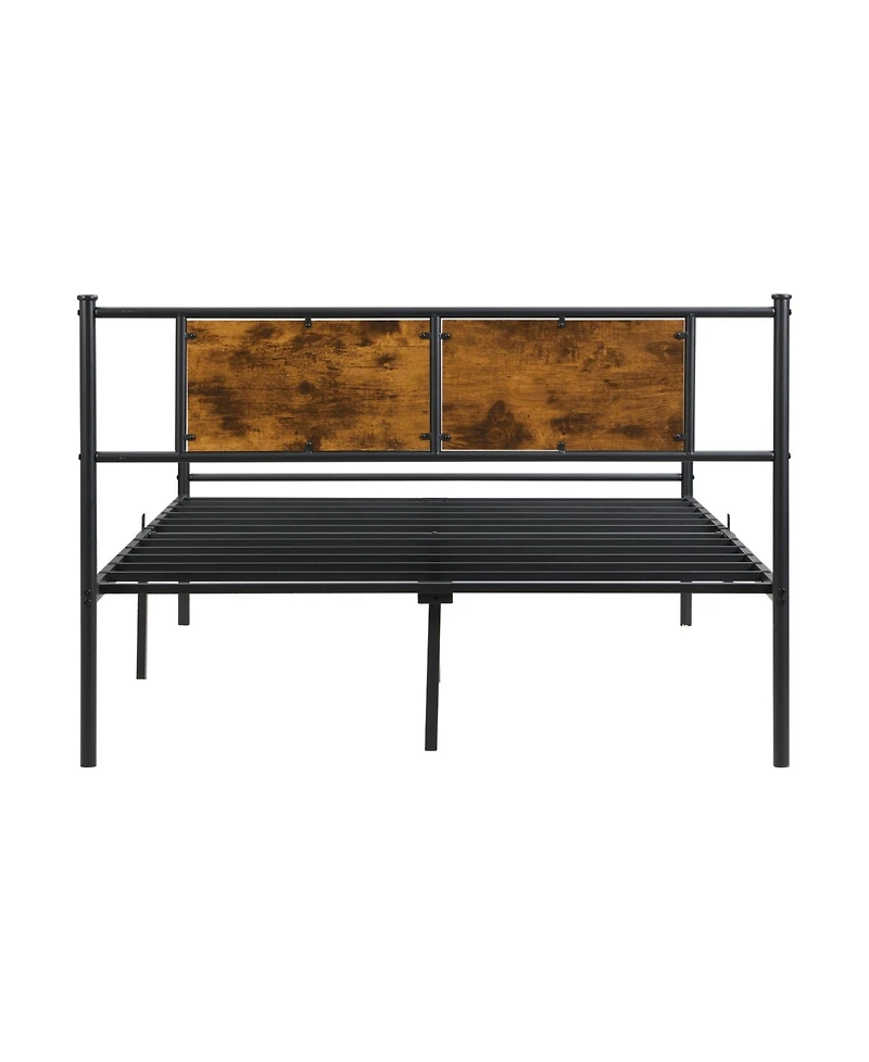 Streamdale Furniture Queen Size metal bedframe, Headboard with wood panel decoration