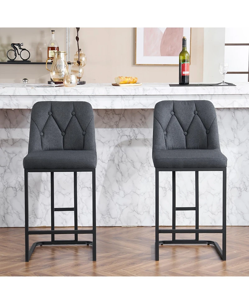 Streamdale Furniture Grey Button-Tufted Bar Stool Set (2