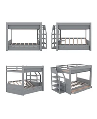Streamdale Furniture Wood Full Convertible Bunk Bed with Storage Staircase, Bedside Table, and 3 Drawers, White