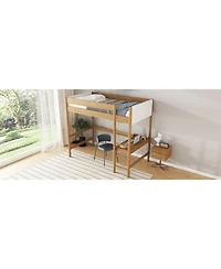 Streamdale Furniture Upholstered Twin Loft Bed with Desk, Safety Rails, Teddy Fleece Headboard