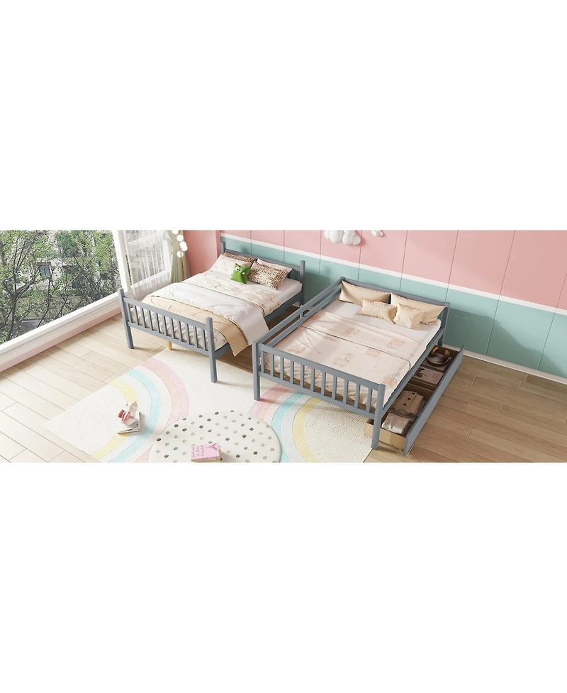Streamdale Furniture Full Over Full Bunk Bed with 2 Drawers, Convertible to 2 Full Beds