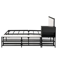 Streamdale Furniture Metal Platform Bed with Two-Tier Storage Shelves, Wooden Cabinet