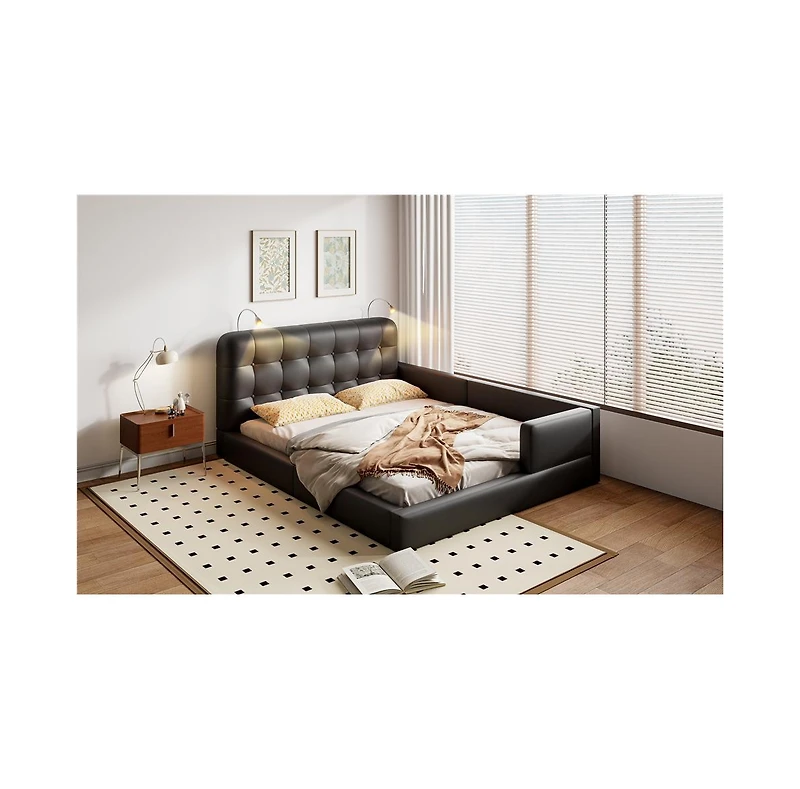 Streamdale Furniture Queen Upholstered Platform Bed with 2 Reading Lights