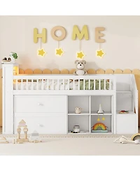 Streamdale Furniture Twin Loft Bed with Led, Bookshelf, Stairs, Drawers, Shelves