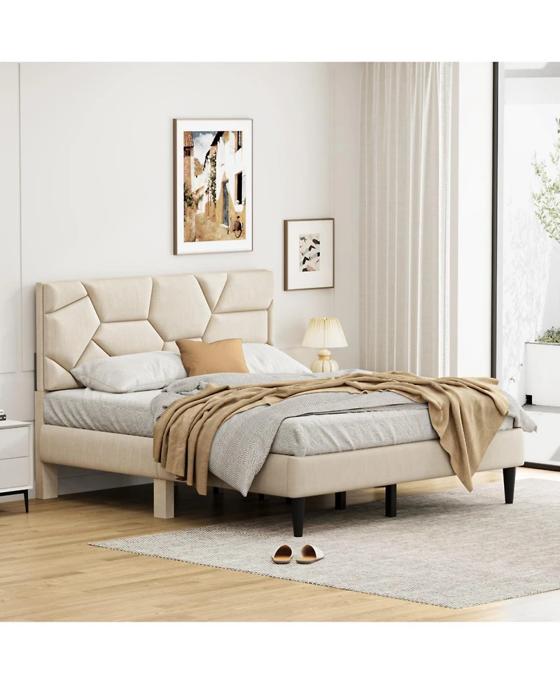 Streamdale Furniture Queen Size Bed Frame with Headboard Storage & Sturdy Metal Slats (No Box Spring)