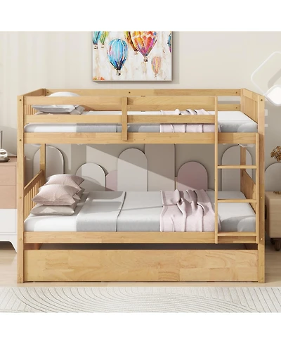Streamdale Furniture Rubber Wood Full/Full Bunk Bed with Trundle and Guardrails, Convertible to 2 Beds