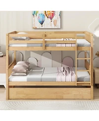 Streamdale Furniture Rubber Wood Full/Full Bunk Bed with Trundle and Guardrails, Convertible to 2 Beds