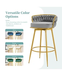 Streamdale Set of 2 Swivel Bar Stools with Woven Backrest and Gold Legs