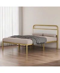 Streamdale Furniture Metal Steel Platform Bed Frame with Upholstered Headboard cushion (Queen Size) - Gold