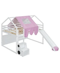 Streamdale Furniture Wooden Loft Bed House-shaped Frame with a Tent