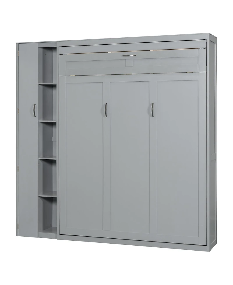 Streamdale Furniture Queen Size Murphy Bed Wall Bed with Shelves, Wardrobe and Led Lights