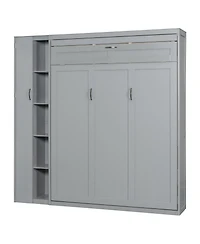 Streamdale Furniture Queen Size Murphy Bed Wall Bed with Shelves, Wardrobe and Led Lights