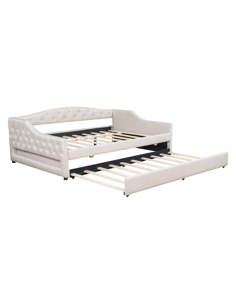 Streamdale Furniture Upholstered Full Xl Daybed with Led Belt and Trundle