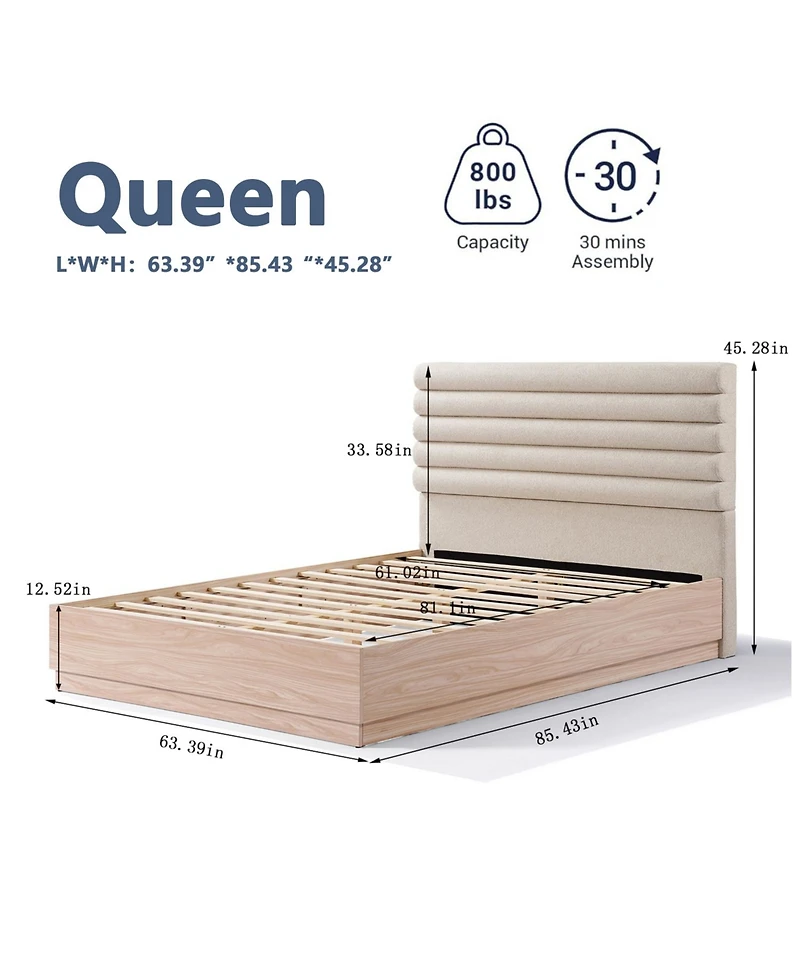 Streamdale Furniture. + Wood + Fabric Upholstered Headboard + Bed Frame