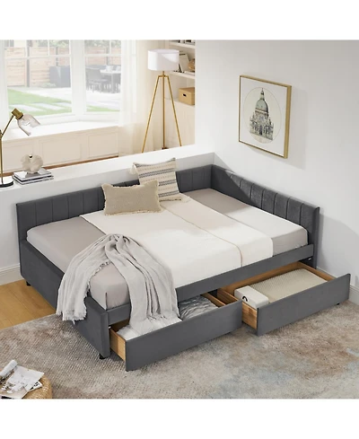Streamdale Furniture Tufted Upholstered Bed Frame with Drawers Velvet