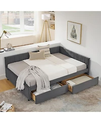 Streamdale Furniture Tufted Upholstered Bed Frame with Drawers Velvet