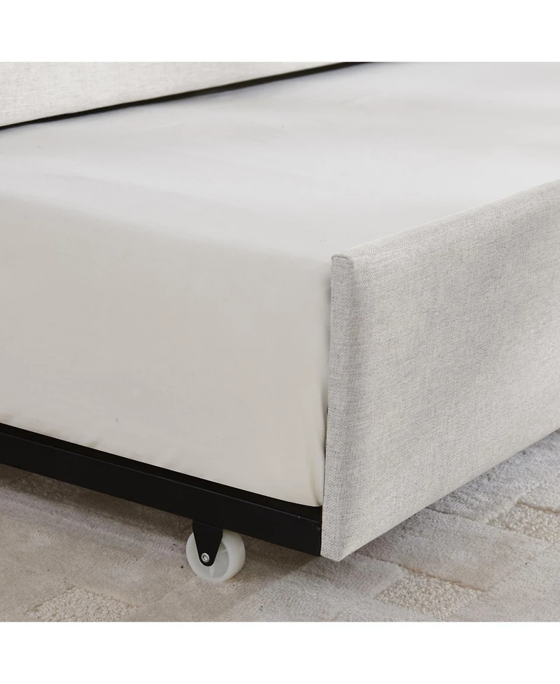 Streamdale Furniture Beige Linen Daybed with Trundle & Vertical Stripes