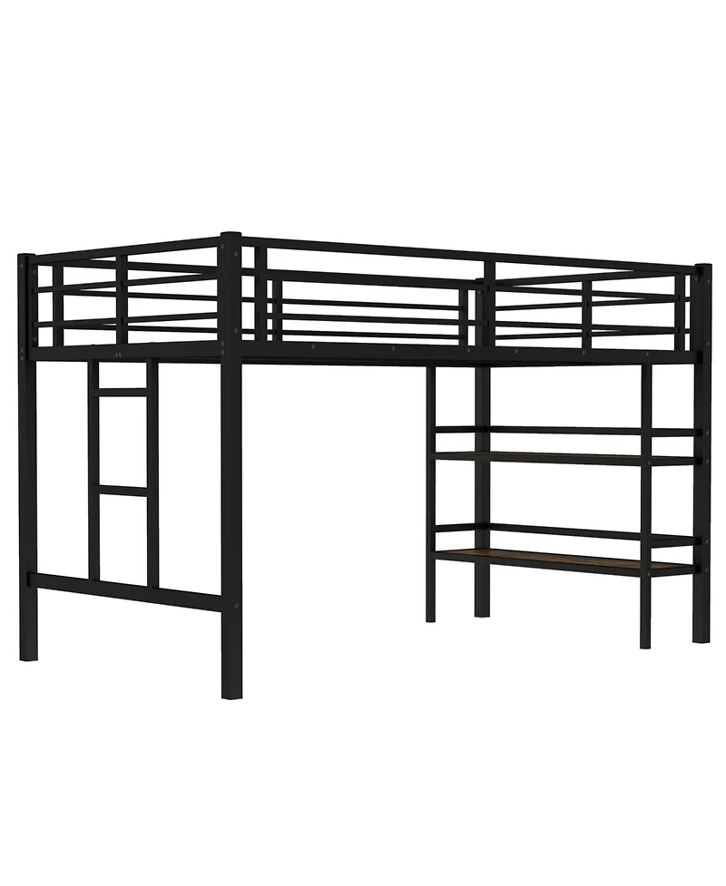 Streamdale Furniture Twin Metal Loft Bed with Shelf & Ladder