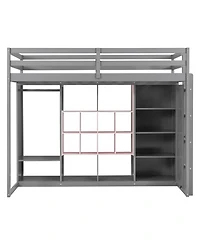 Streamdale Furniture Twin Size Wood Loft Bed with Wardrobe, shelves and Cabinet