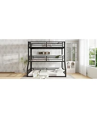 Streamdale Furniture Triple Bunk Bed, Twin/Twin/Full Xl, Metal, Black