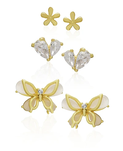 Macy's 3-Pc. Cubic Zirconia (0.44 ct. t.w.) Flower, Heart and Butterfly Stud Earrings Set