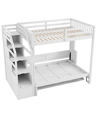 Streamdale Furniture Full Xl Loft Bed w/ Storage Stairs & Full Murphy Bed, Led