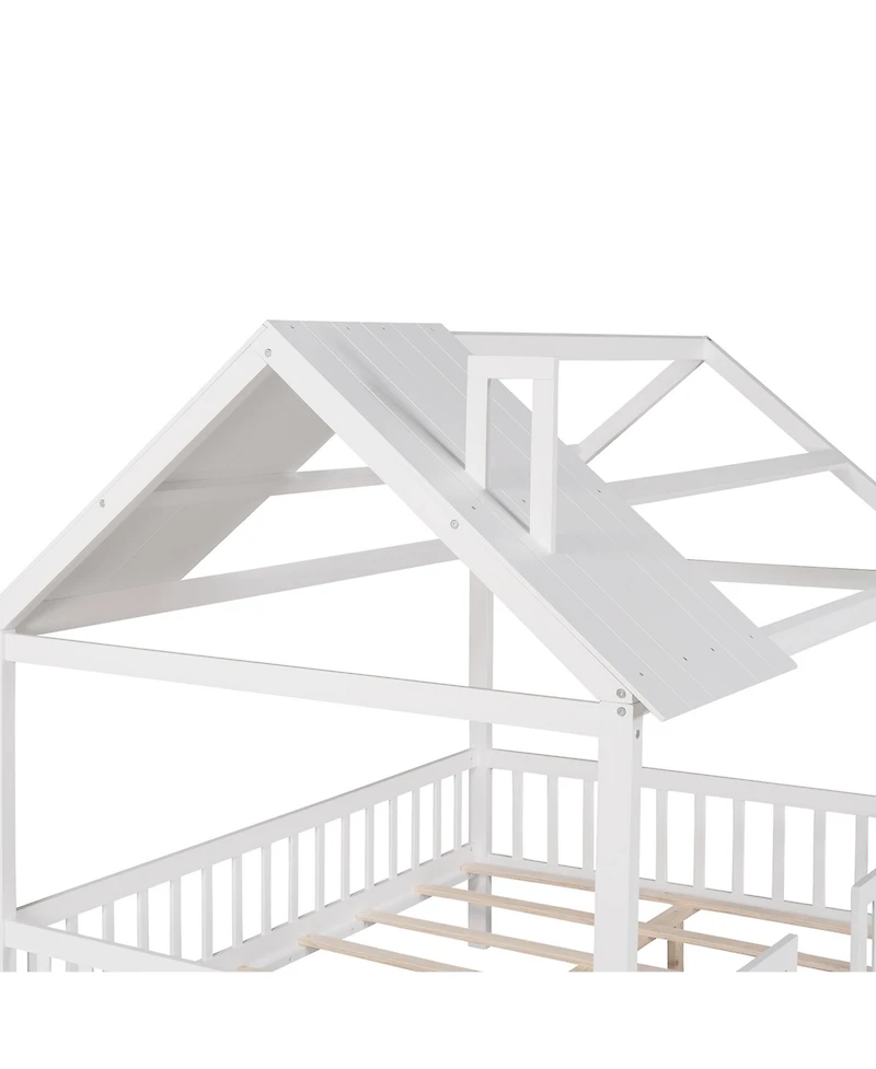 Streamdale Furniture Full Size Wood House Bed with Fence