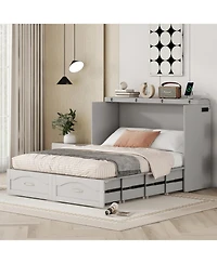 Streamdale Furniture Murphy Bed with Drawer, Usb Ports, Pulley Design - Gray