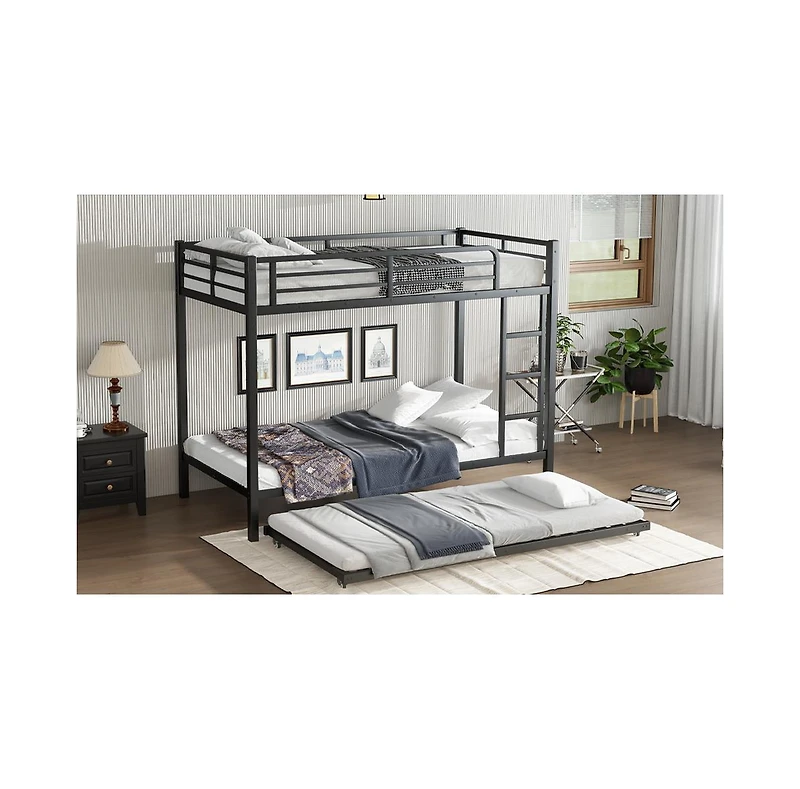 Streamdale Furniture Twin Xl over Twin Xl Metal Bunk Bed with Twin Size Trundle