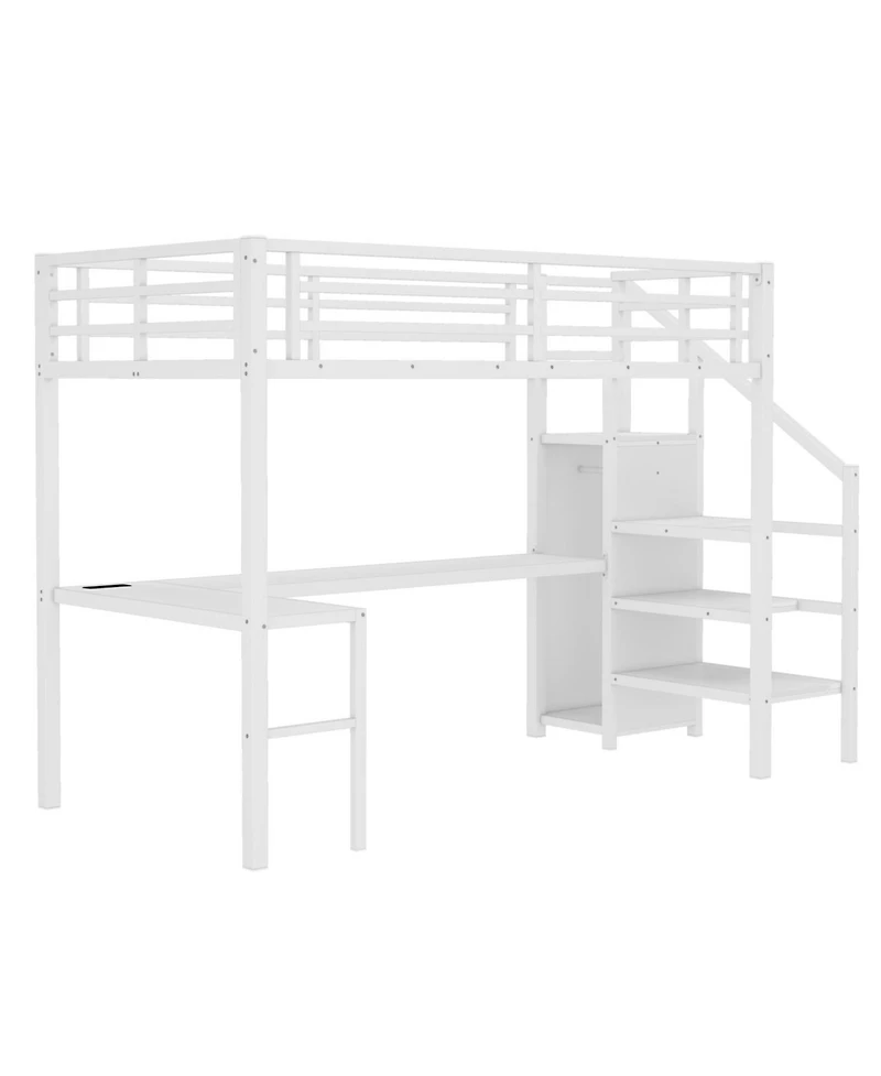 Streamdale Furniture Streamdale Twin Xl Loft Bed with Desk, Wardrobe, Usb & Led