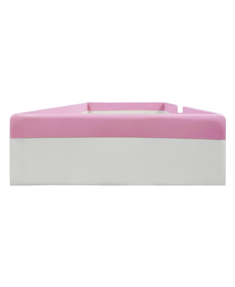 Streamdale Furniture Twin Size Upholstered Daybed Frame with Fence and Stairs, (Pink+White