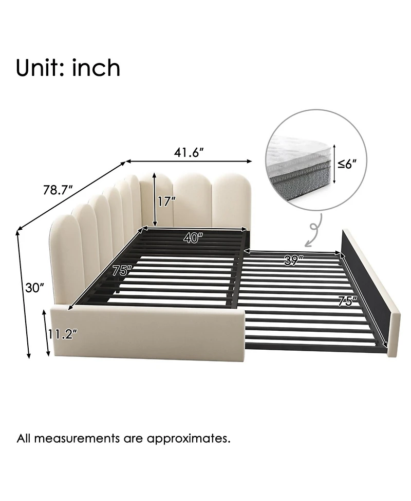 Streamdale Furniture Upholstered Daybed with Pull-Out Bed, Twin(No Mattress)