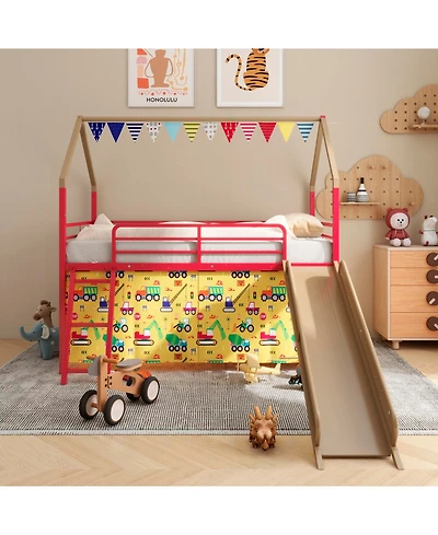 Streamdale Furniture Jack Metal Twin Loft Bed w/ Slide & Curtain - Super Hero Gold/Red
