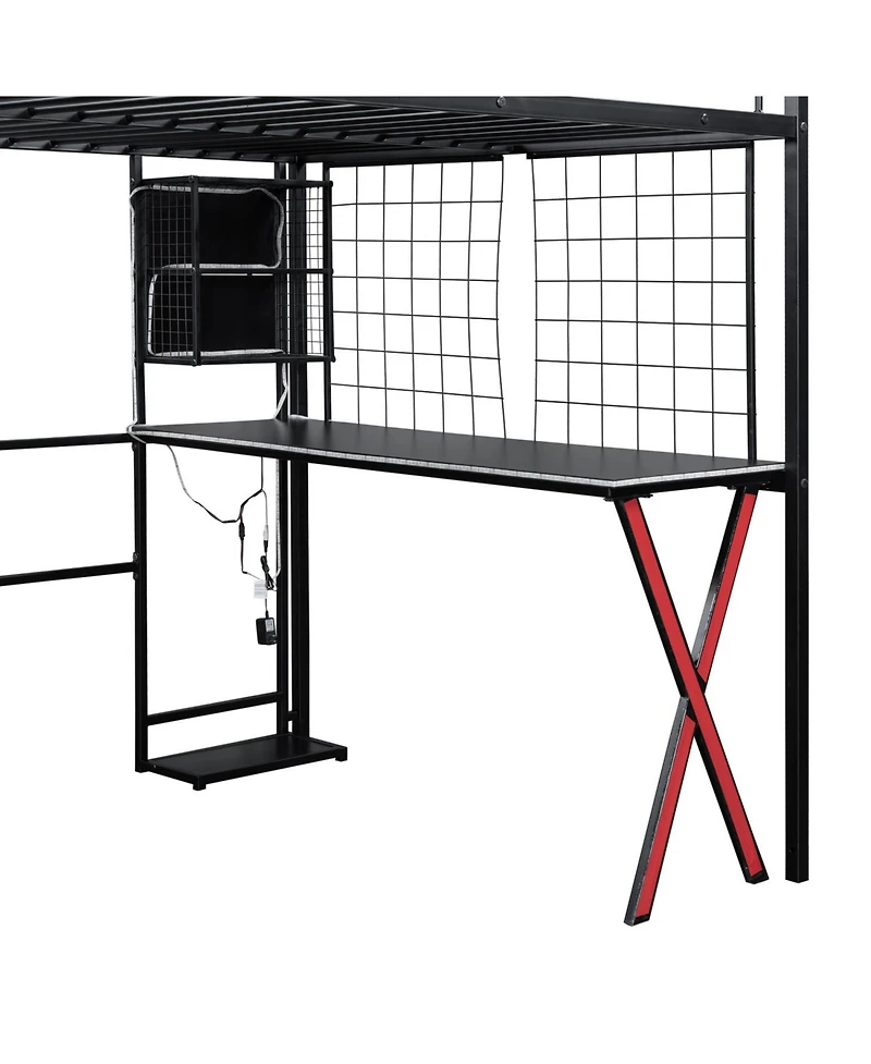 Streamdale Furniture Metal Loft Bed with Work Station, Wardrobe & Storage