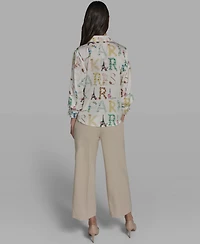 Karl Lagerfeld Paris Women's Printed 3/4-Sleeve Top