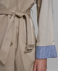 Karl Lagerfeld Paris Women's Color Block Collared Trench Coat