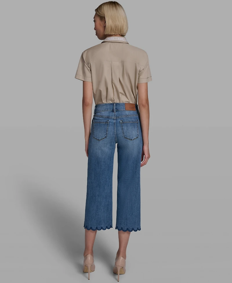 Karl Lagerfeld Paris Women's Scallop Cropped Denim Pants