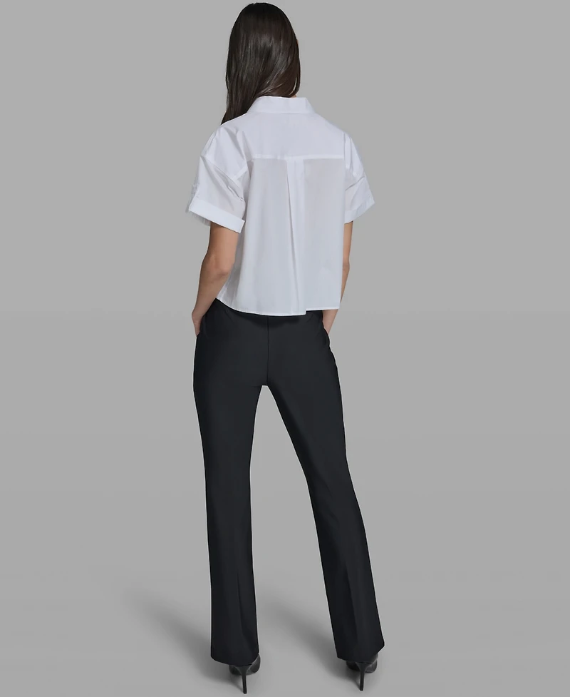 Karl Lagerfeld Paris Women's Cropped City Scene Collared Top