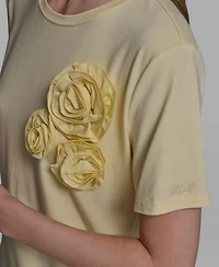 Karl Lagerfeld Paris Women's Rose Trim Knit Crewneck Top