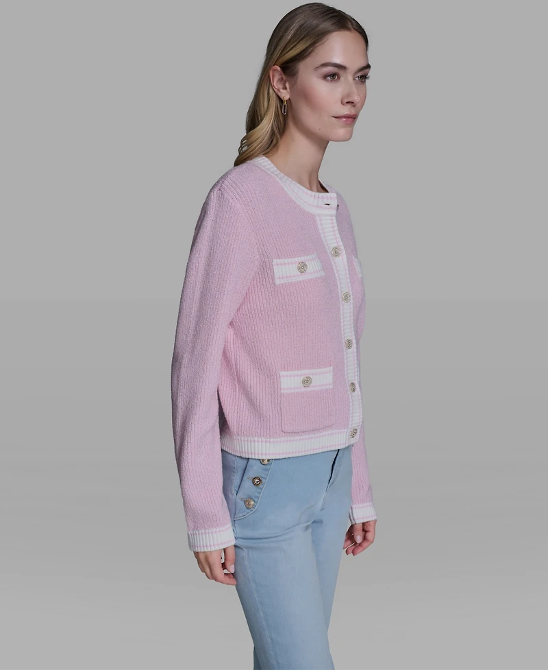 Karl Lagerfeld Paris Women's Marled Crewneck Cardigan Sweater