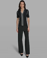 Karl Lagerfeld Paris Women's Short-Sleeve Johnny Collar Sweater
