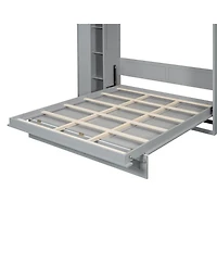 Streamdale Furniture Queen Size Murphy Bed Wall Bed with Shelves, Wardrobe and Led Lights,Gray