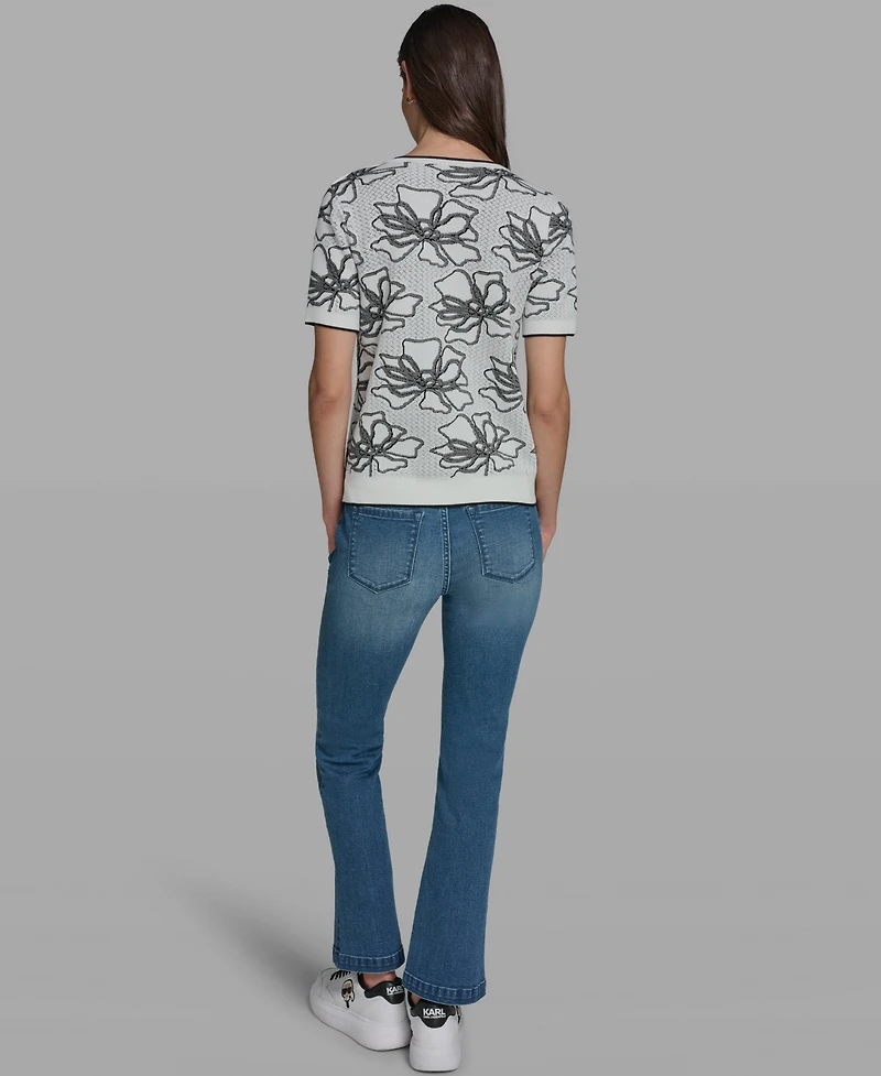 Karl Lagerfeld Paris Women's Flower Print Short-Sleeve Sweater