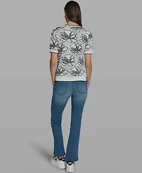 Karl Lagerfeld Paris Women's Flower Print Short-Sleeve Sweater
