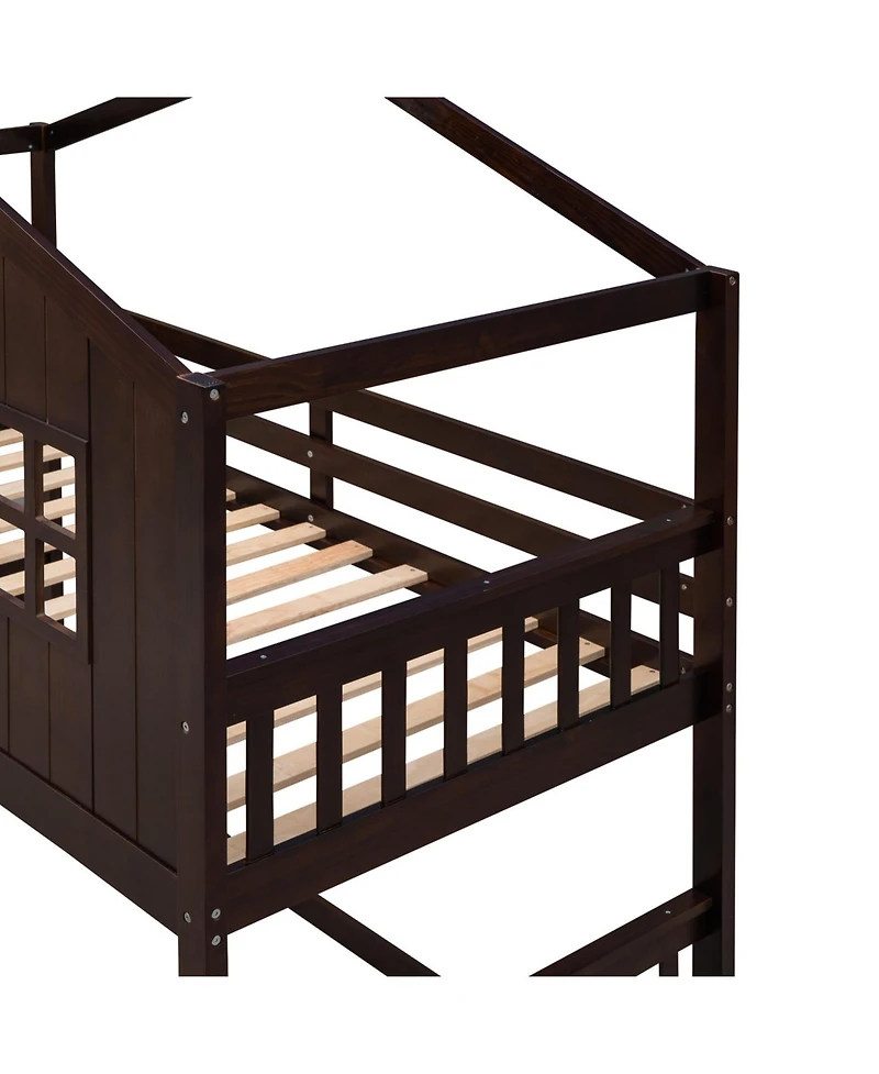 Streamdale Furniture Twin Over House Bunk Bed With Ladder, Wood