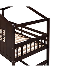 Streamdale Furniture Twin Over House Bunk Bed With Ladder, Wood