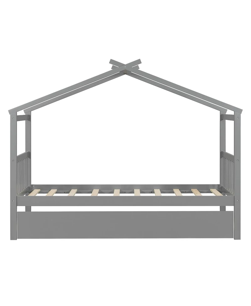 Streamdale Twin Wooden House Bed with Trundle, Gray